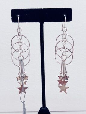 Sterling Silver 925 circle & stars dangle celestial earrings NWT lightweight